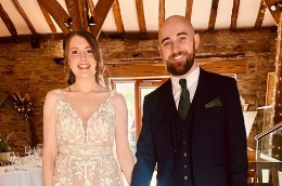 bride and groom at The Northorpe Barn