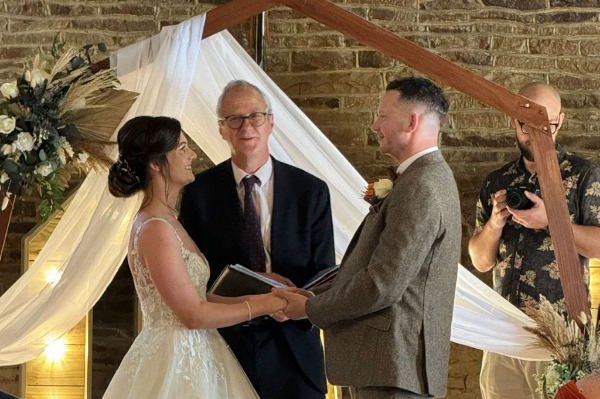 bride and groom at The Northorpe Barn