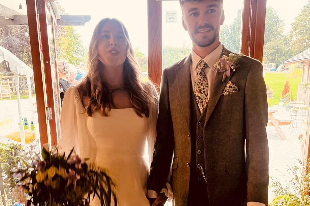 Bride and groom at Northorpe Barn