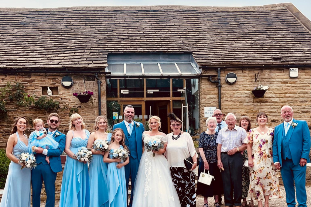 Bride and groom at The Northorpe Barn