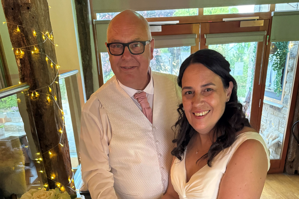 Bride and groom at Northorpe Barn