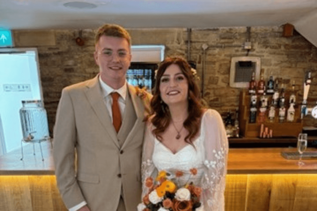 Bride and groom at Northorpe Barn